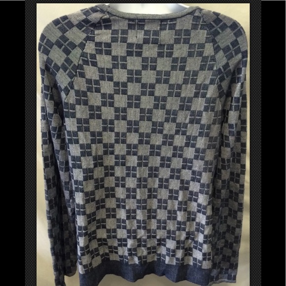 HWR Monogram Cardigan Sweater Blue Anthropologie Boyfriend Checkerboard Silk - Picture 7 of 9